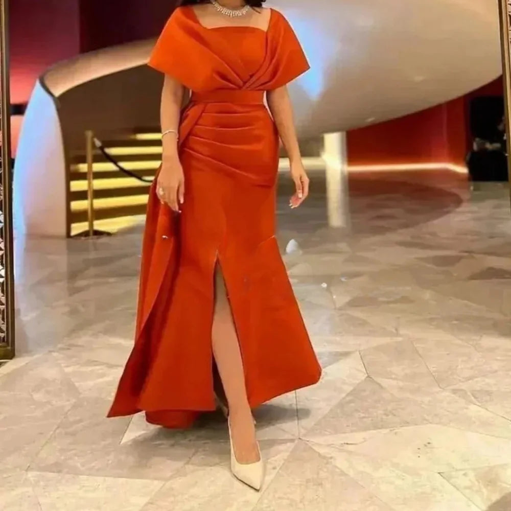 dress for gold High A-Line Evening Dresses Ruffle 2024 Design Front Split V-Neck Neck Prom Gowns Women's dresses  فساتين سهرة ﻿