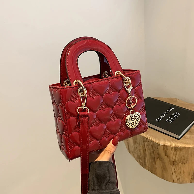 Maxy Red Love Patent Leather Bright Surface Handbag High-end Design Sense Wedding Bag Women's New Fashion All-matching Crossbody Bag