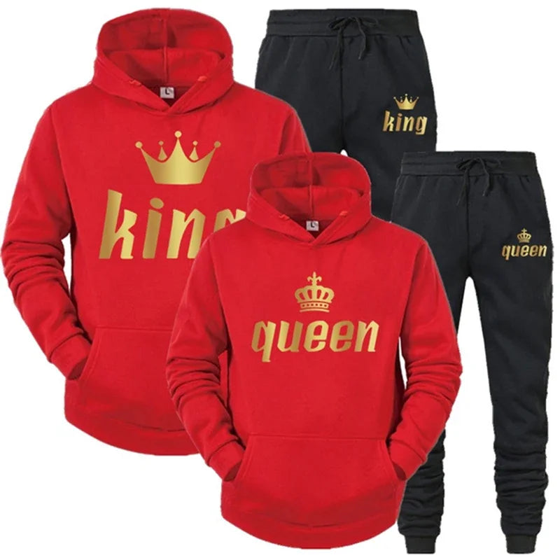 Maxy King And Queen Couple Outfit Hoodie and Jogger Pants High Quality Men Women Daily Casual Sport Jogging Suit King Queen Tracksuit