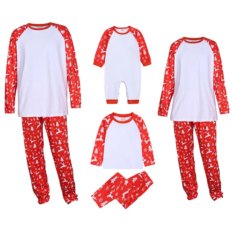 Sublimation Blank Long Tshirts New Year Christmas Parent-child Clothes Christmas Matching Pajamas Mother Father Kids Sleepwear