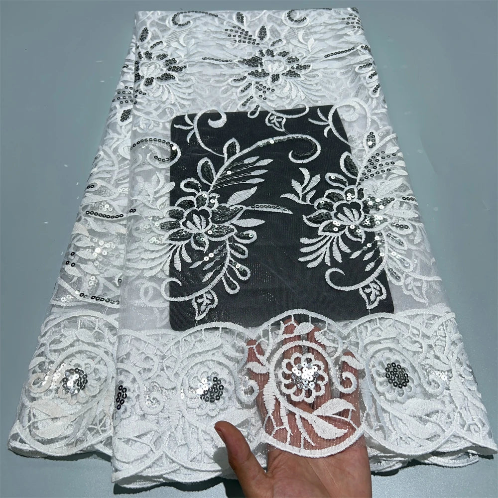 Maxy French Mesh Lace Fabric High Quality Embroidered Sequins African Lace Fabric Nigerian Net Wedding Dress for Women Sew A3828