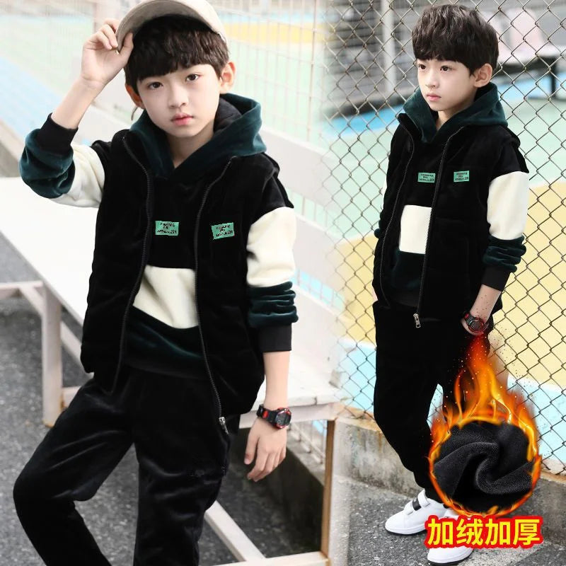 Boys Sweatshirts +Pants Kids Suits 3PCS/Set Cotton 2024 New Vest Spring Autumn Cotton Jogging Suit Teenagers Children Clothing