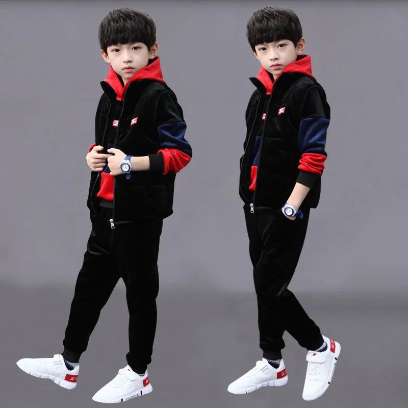 Boys Sweatshirts +Pants Kids Suits 3PCS/Set Cotton 2024 New Vest Spring Autumn Cotton Jogging Suit Teenagers Children Clothing