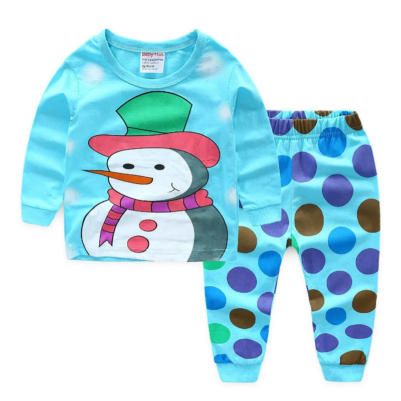 Kids Halloween Christmas Tops + Pant Cosplay Costume Boys Girls Santa Claus Print Pajamas Nightwear Home Clothing 2-7 Years