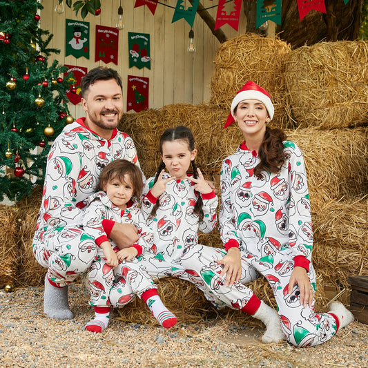 Max Pat Pat Christmas Family Matching Allover Santa Claus Print Long-sleeve Hooded Zipper Onesies Pajamas (Flame Resistant)