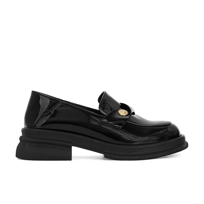 Amay Loffer Shoes Women's Brand Autumn/Winter New Genuine Leather Small Gold Coin Single Shoes Thick Sole Small Leather Shoes