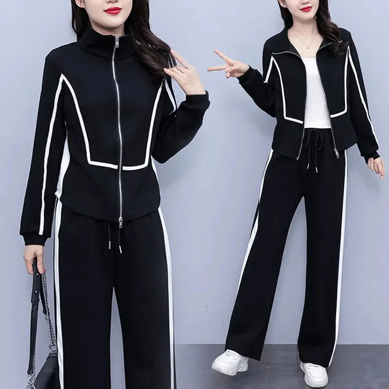 Visco Spring and Autumn New Korean Cardigan Sweater shirt Wide leg Pants A Set Loose Leisure Suits For Women In Autumn