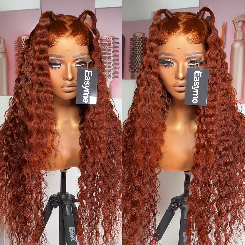 Amay 13x6 13x4 Hd Transparent Lace Front Wig For Women 250 Density Curly Remy Human Hair Reddish Brown Glueless Loose Deep Wave