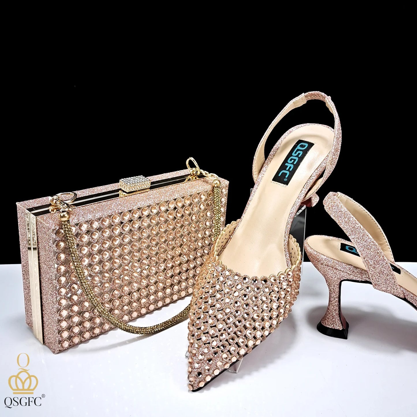 New Maxy Design Simple and Elegant Colorful Rhinestones Rainbow Color Women's Shoes and Party Wedding Bags