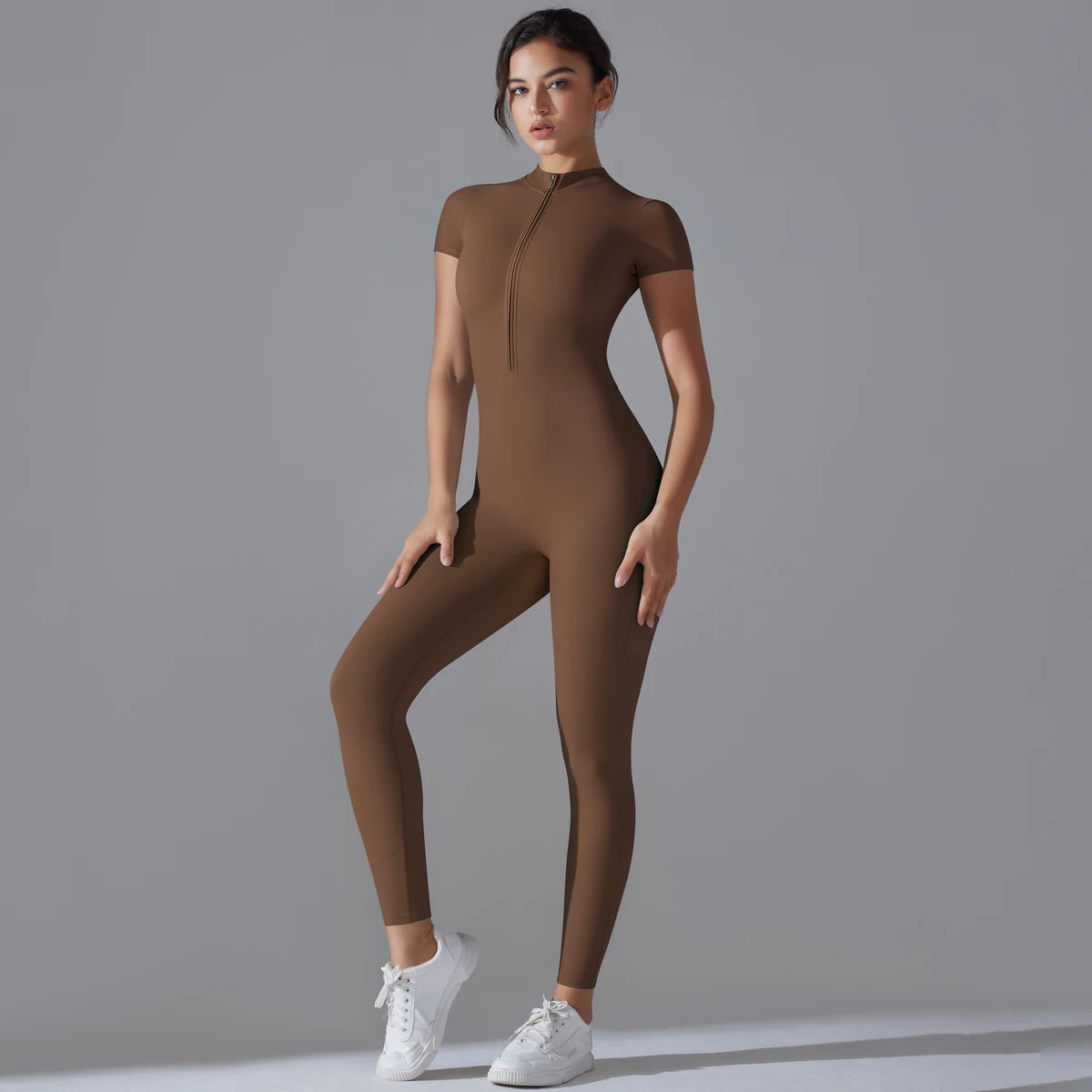 Maxy Yoga Set Women's Jumpsuits One-Piece Suit Zipper Short Sleeve Gym Push Up Workout Clothes Fitness Bodysuit Sportswear Tracksuit