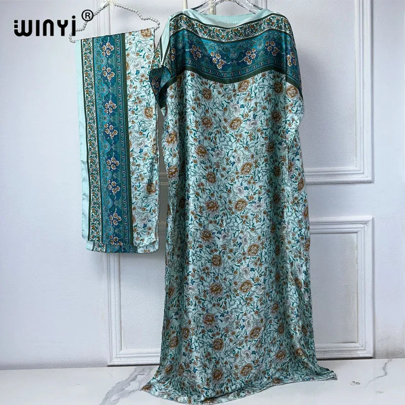 Maxy women Muslim dress African Dubai abaya Crew Neck   print Kaftan Dress, Elegant Maxy Dress,beach outfits women