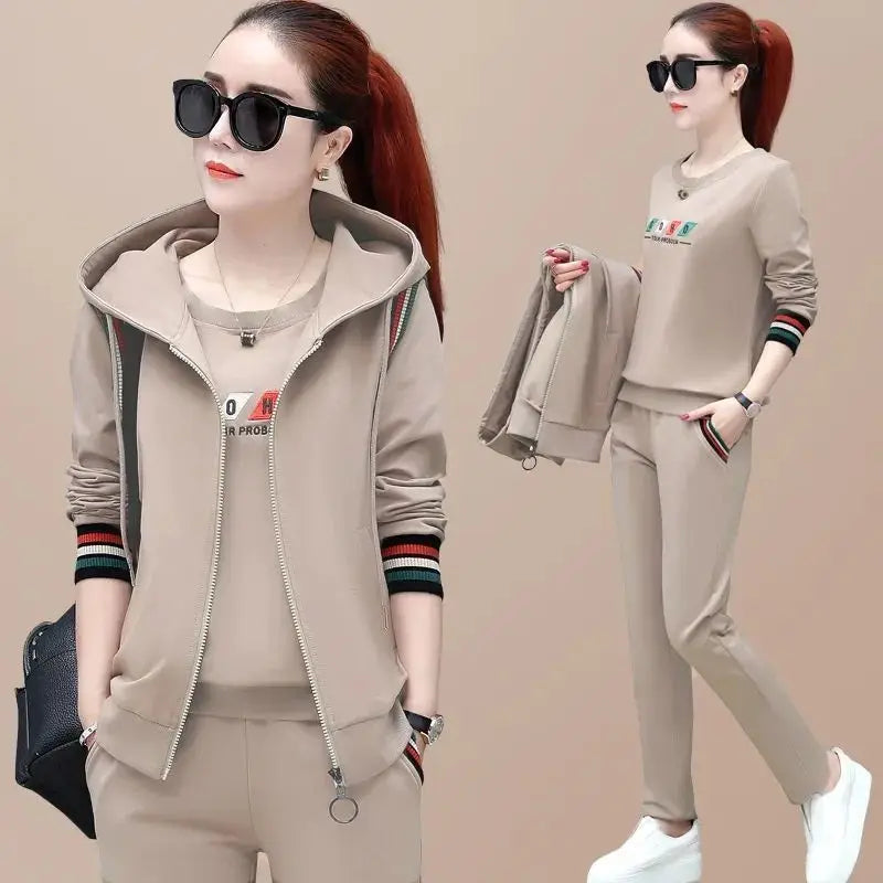 Maxy Fashion Women's Suit New Korean Version Spring and Autumn Long Sleeve Top Casual Sportswear Elegant Women's Three Suits