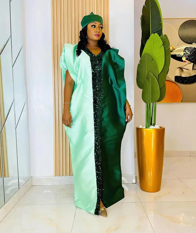 Amay Plus Size Dresses for Women Autumn Spring Elegant African V-neck Party Evening Maxy Dress Boubou Muslim Fashion Caftan