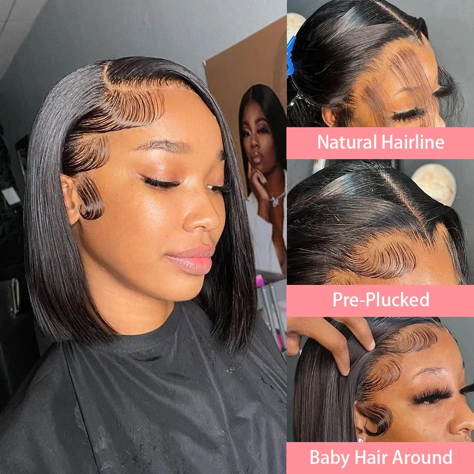 Maxy 13x4 Bob Human Hair Wigs Straight Short Wig Pre Plucked Remy Hair 4x4 Lace Closure Glueless Wig For Women 200% Density 14 Inch