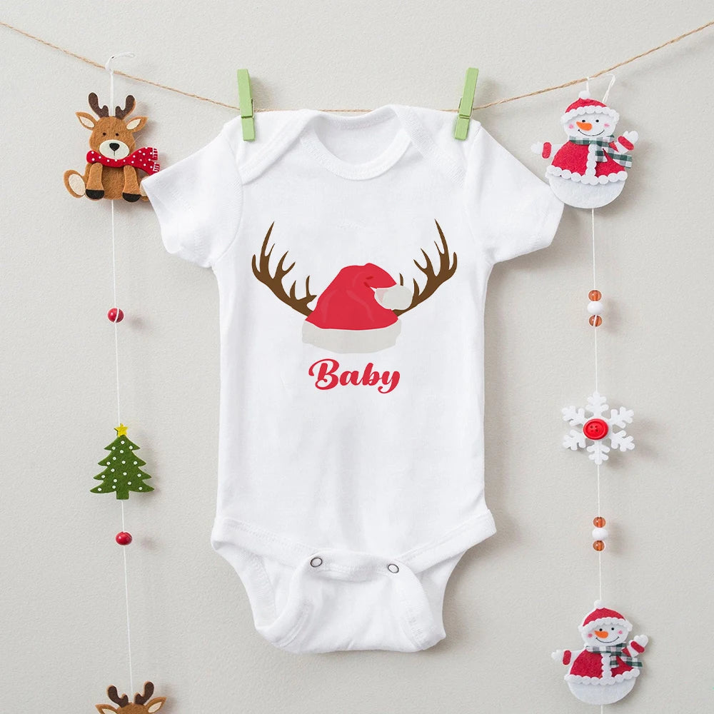 Family Christmas Matching Outfits T-shirt Xmas Party Set Clothes Daddy Mommy Daughter Son White T Shirt +baby Romper Family Look