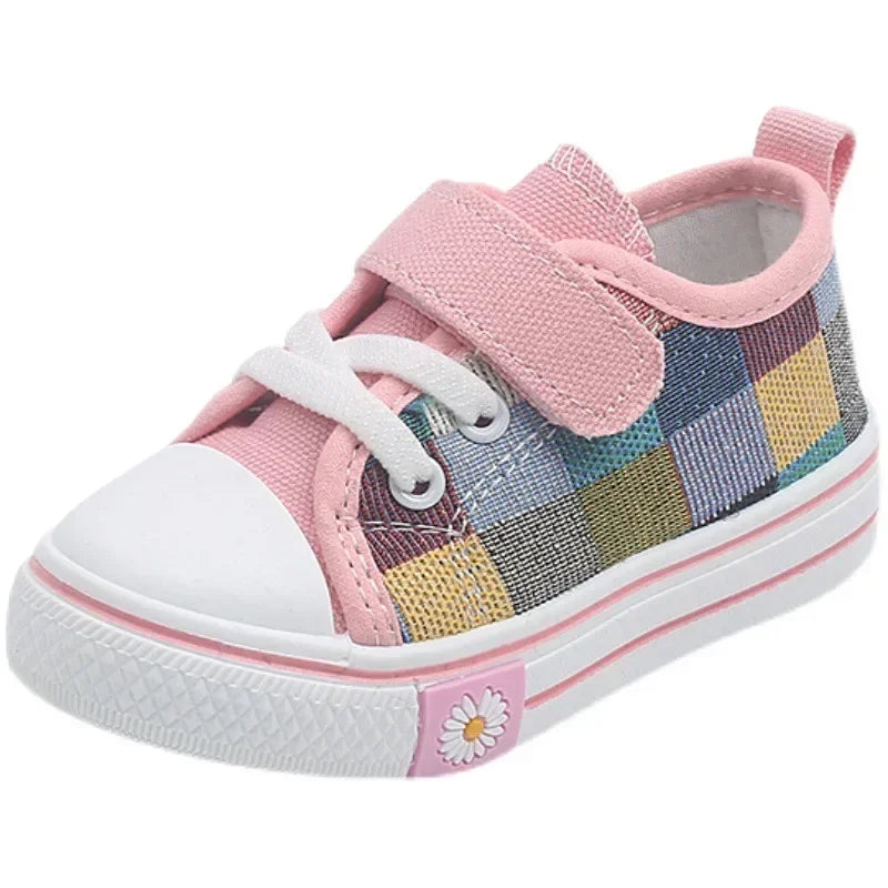 Maxy Girls Skate Shoes Kids Casual Sneakers for Toddlers Boys School Children's Shoes Checkered with Daisy Flowers Patchwork 21-32