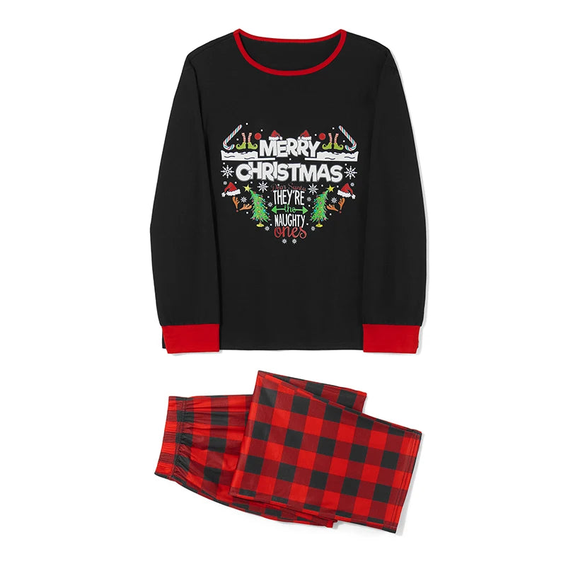 Festive Family Matching Christmas Pajamas Set with Heart Graphic Tops and Plaid Pants for Cozy Holiday Sleepwear