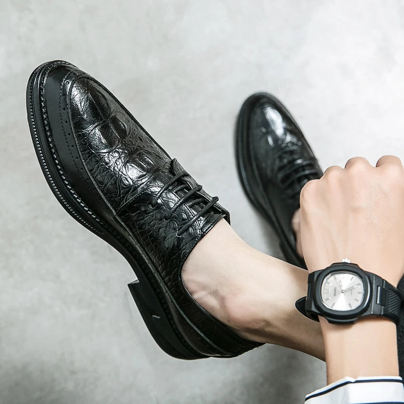 Amay Luxury Men Brogue Dress Shoes Men Suit Casual Shoes Formal Business Leather Shoes Men Brown Wedding Italian Banquet Shoe Size 45