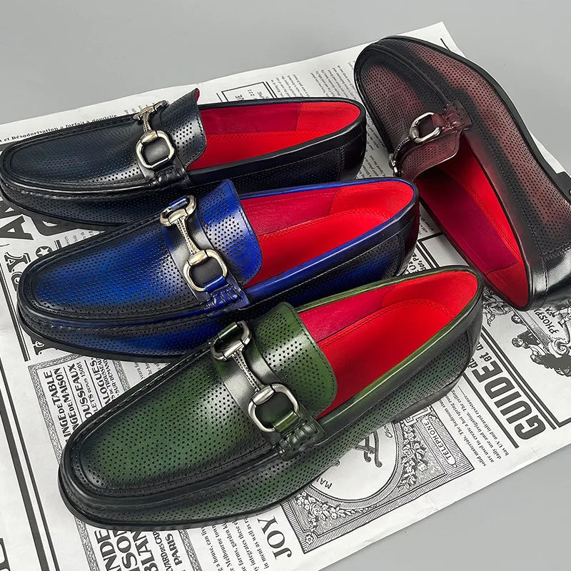 Maxy Men Dress Shoes Loafers Genuine Leather Shoes Business Wedding Party Shoes Men Slip On Casual Green Shoes Office Formal Shoes