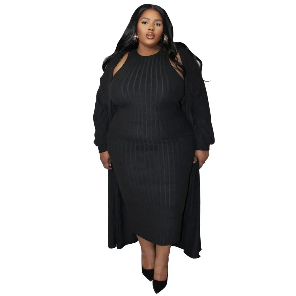 Maxy Plus Size Women's Set Long Sleeve Maxy Coat and Dress Suit Party Fall Streetwear Two 2 Piece Set Outfit Tracksuits