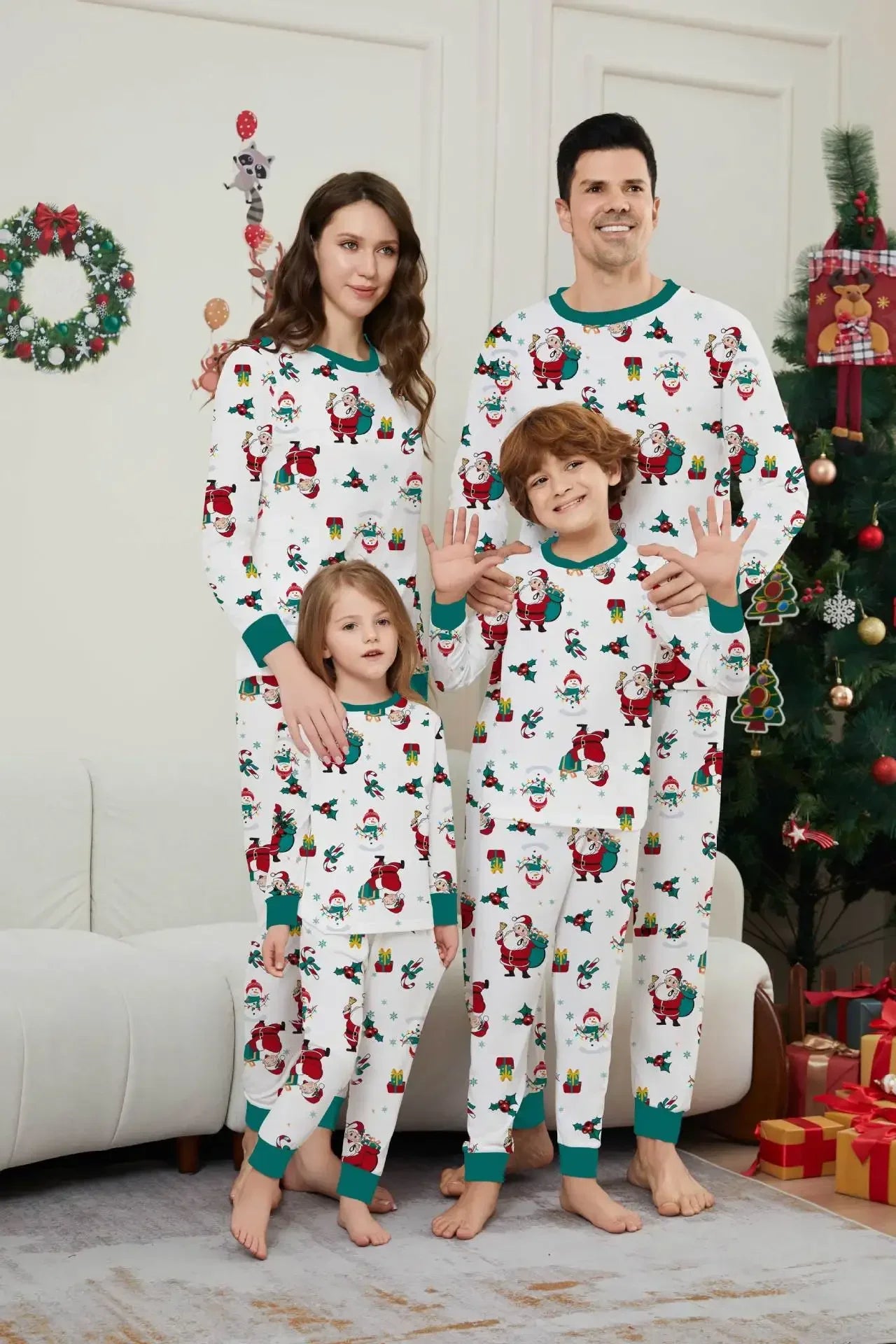 Maxy Christmas Family Look Cartoon All Over Print Pajamas Set Parent-child Matching Clothes 2 Pcs Suit Sleepwear Baby Dog Romper