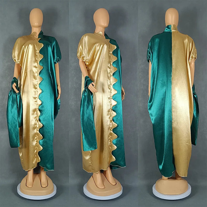 Maxy Dresses for Women Satin Clothing Ankara Dashiki Boubou Robe Turkey Kaftan Dubai Abaya Wedding Muslim Gown