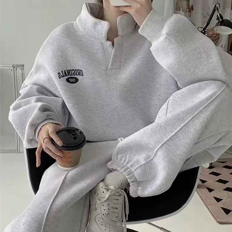 Maxy Women's Fashion Sports Suit Autumn and Winter New Loose Long Sleeved Tops Pant 2 Two Pieces Set for Woman Couture Tracksuit