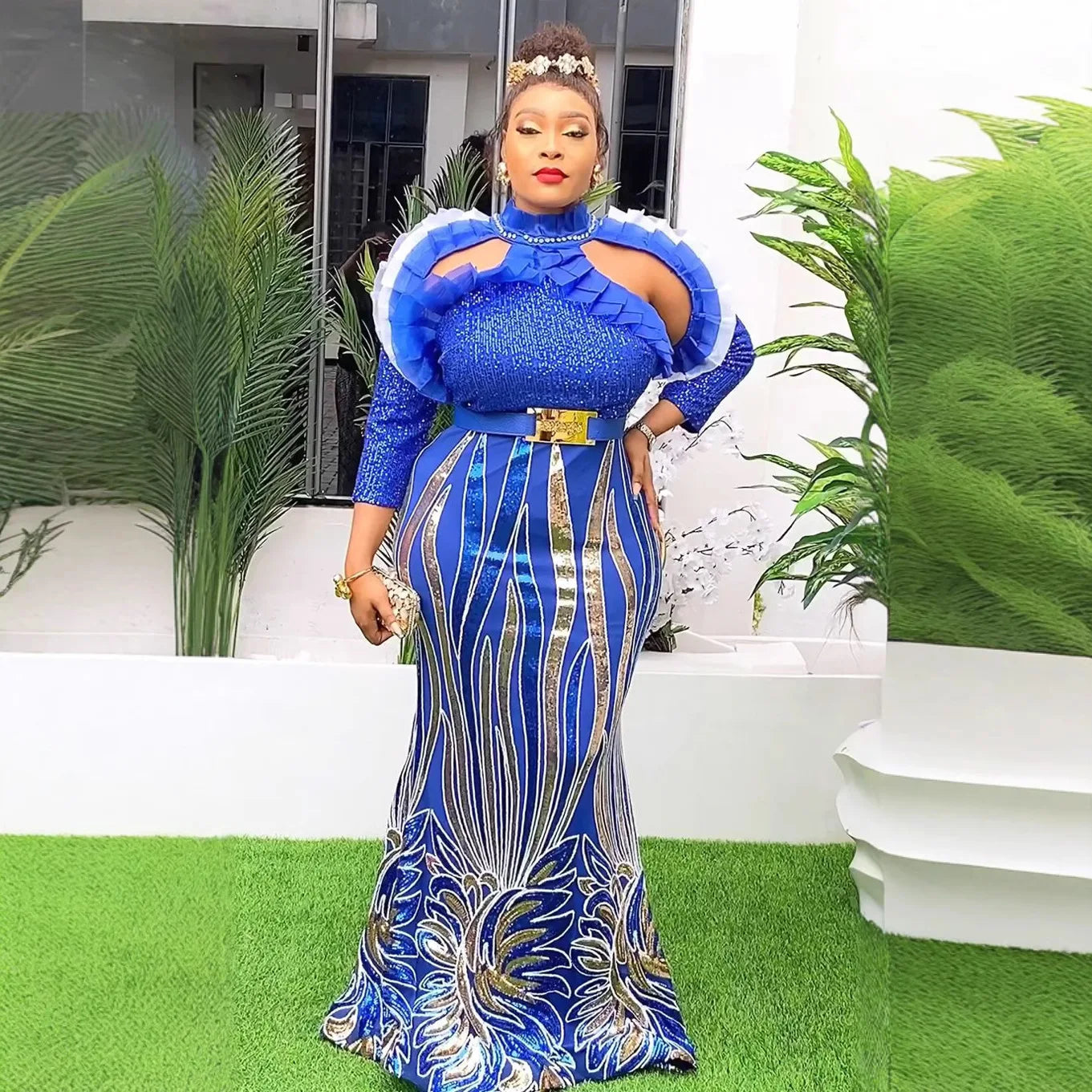 Maxy Plus Size Evening Dresses for Women African Luxury Sequin Gown Elegant Turkey Wedding Party Long Dress Ankara Dashiki Kaftan New