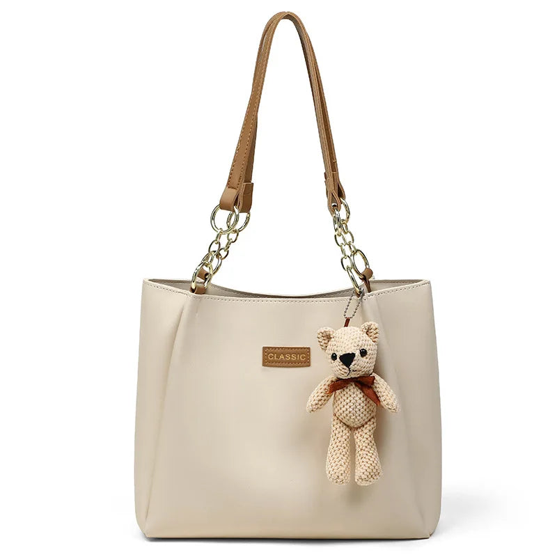 Maxy Genuine leather high-end women's bag new fashion trend cute pendant large capacity single-shoulder hand tote bag