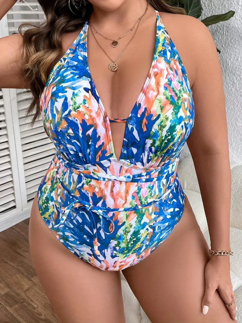 Maxy Large Plus Size Hollow One Piece Swimsuit Women Bodysuit Swimwear Female Bathers Bathing Swimming Swim Suit Beachwear