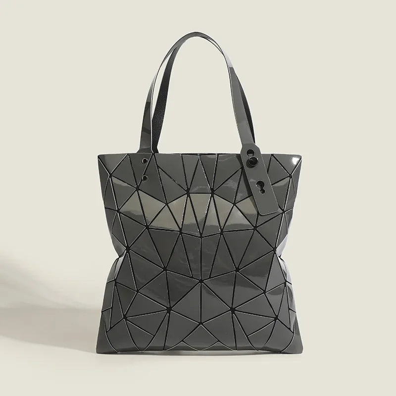 Maxy PVC Tote Bag Women Shoulder Bags Simple Geometric Large Capacity Handbag Lattice Pattern Bag Casual Tote