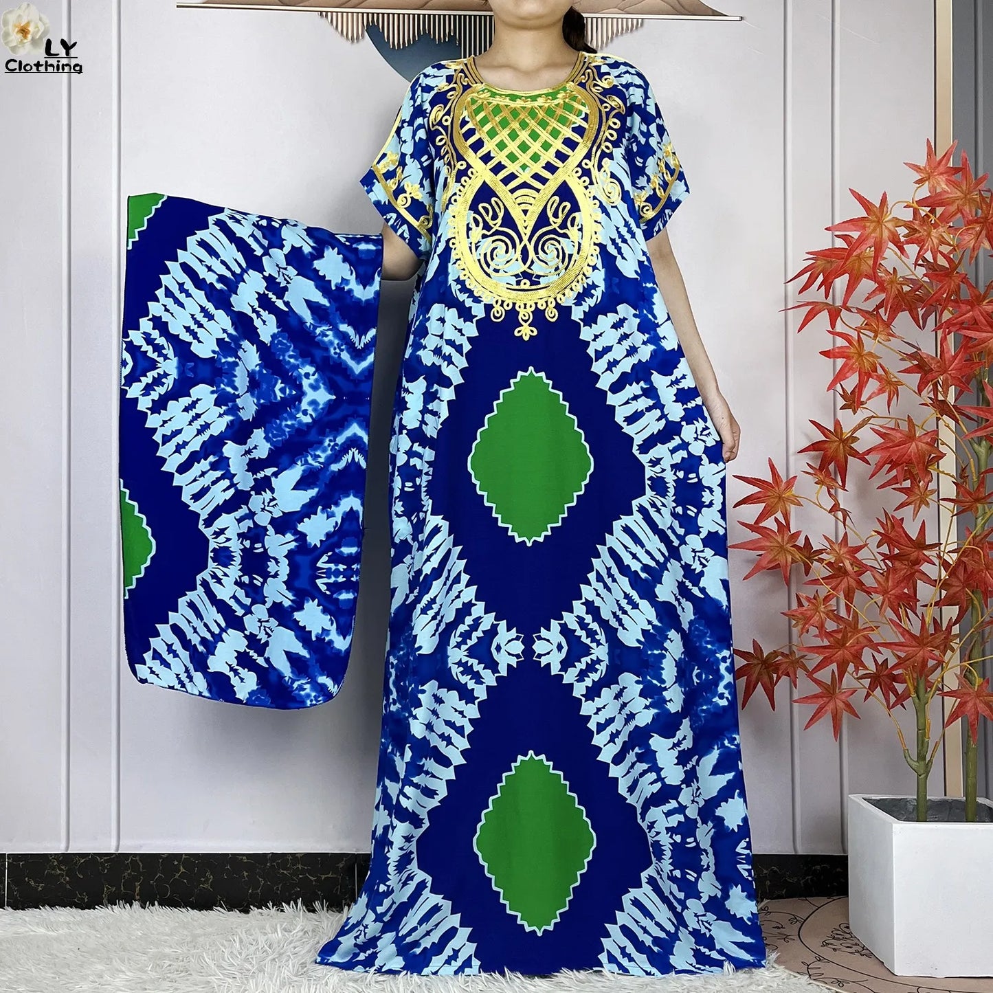 Maxy Summer Short Sleeve Casual Loose Dress New Muslim Women's 100% Cotton African Dashiki Print Maxy Elegant Ladies Dresses