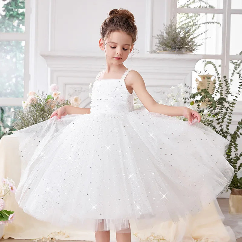 Maxy Girls Party Dress kids Elegant White Bridesmaid Dresses Wedding Prom Gown Birthday Party Luxury Evening Dress For Little Girls