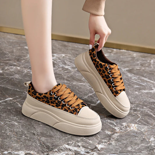 Babs Luxury Leopard Women Skateboard Shoes Platform Lace Up Women Vulcanize Shoes Spring Fashion Ladies Casual Sneaker zapatos mujer