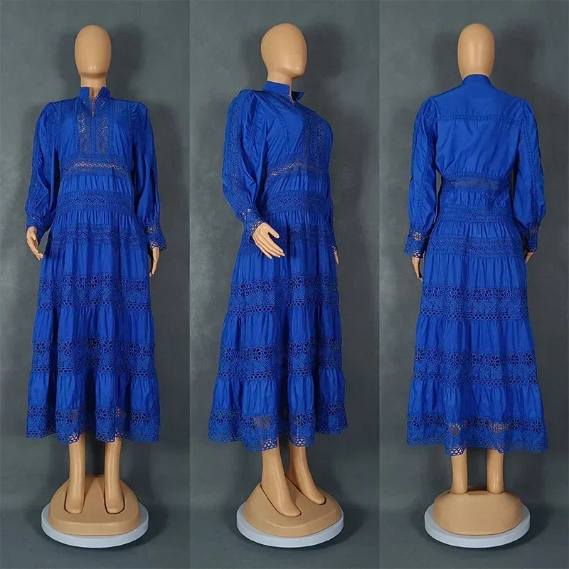 Amay Elegant Dress Women for Wedding Party Spring Autumn African Long Sleeve Polyester Lace Long Dress Dashiki African Clothes