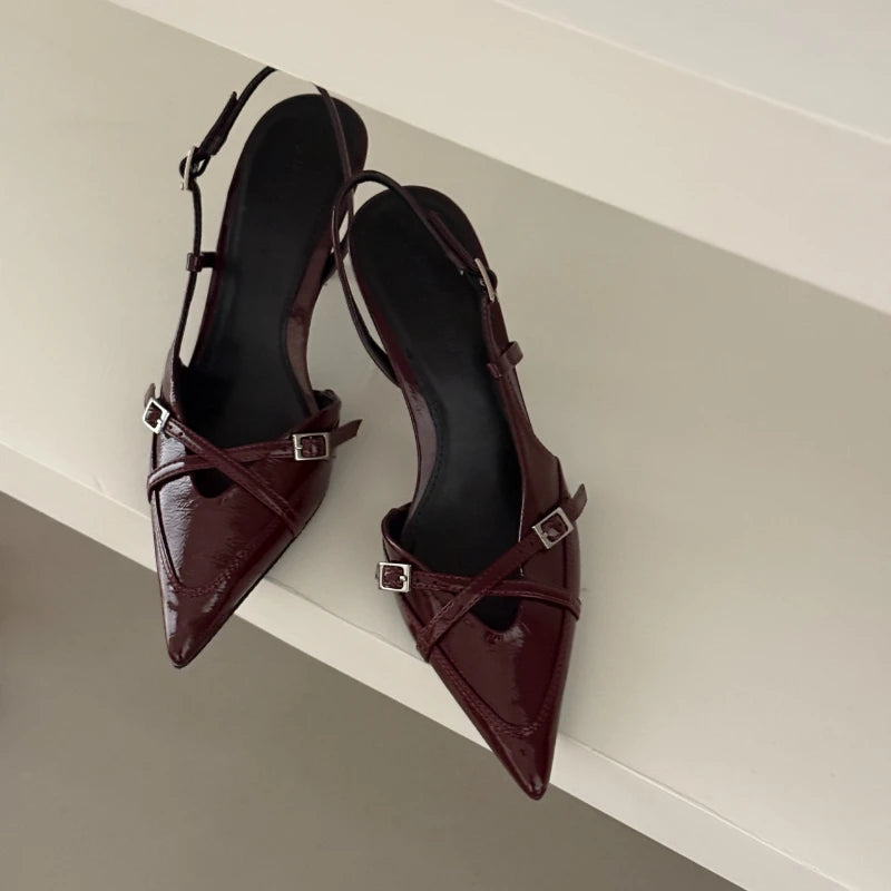 Maxy Ladies High Heels New Fashion Buckled Slingback Sandals Summer Sexy Pointed Toe Stiletto Heels Casual Party Dress