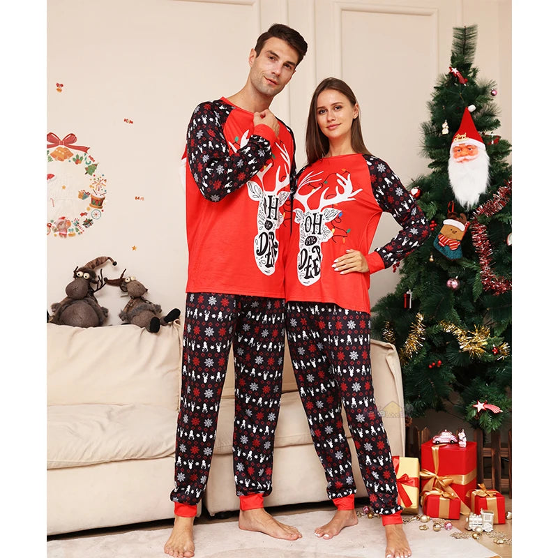 Christmas Family Matching Pajamas Set 2024 Xmas Deer Adult Kids Pyjamas Baby Jumpsuit Family Look Mother Father Son Dog Clothes