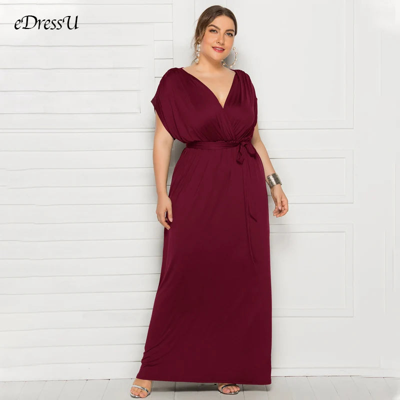 Maxy dress Long Plus Size Evening Party Dress V Neck Stretchy White Vestido Robe de Soiree Wedding Guest Dress LMT-FP3310