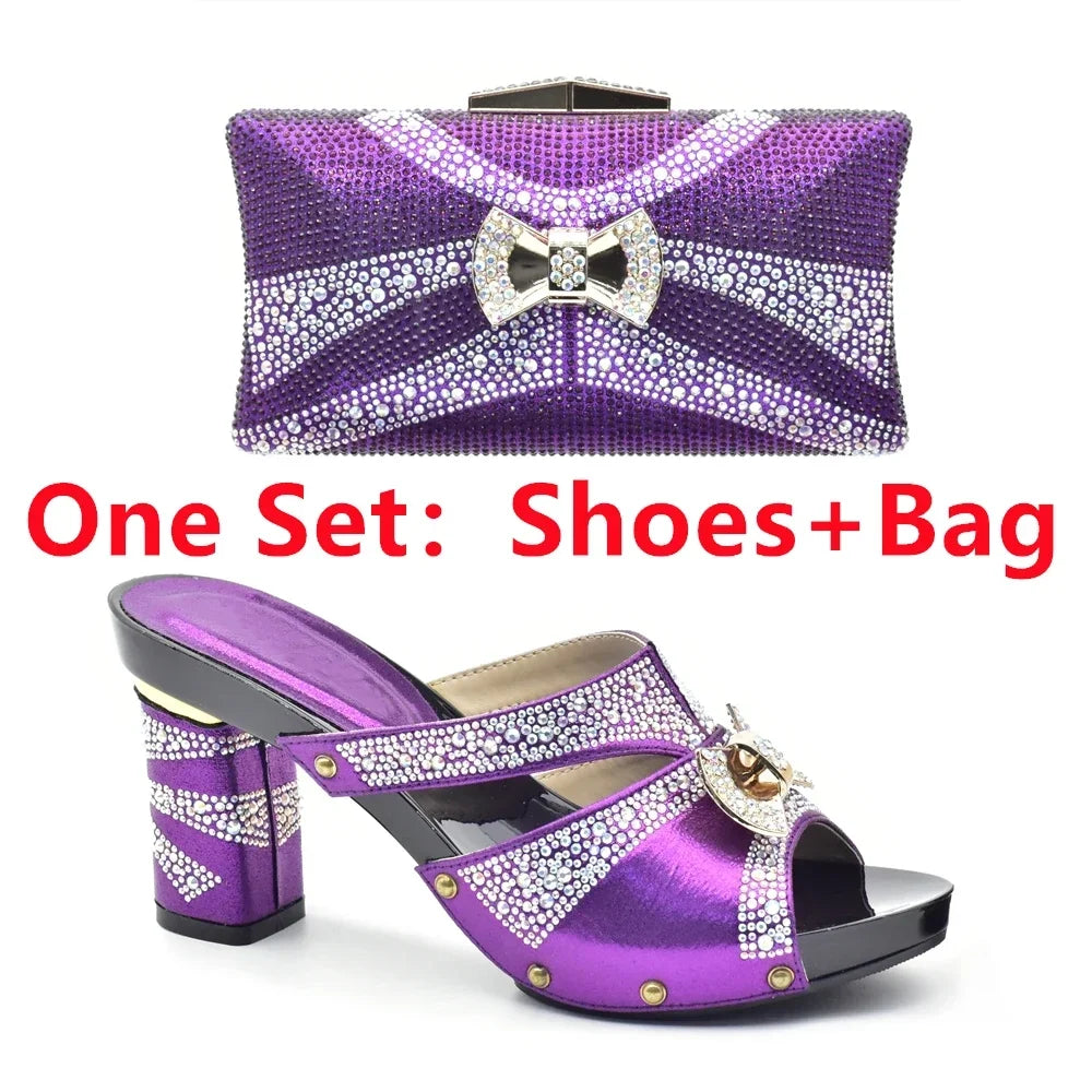Maxy New Arrival African Matching Shoes and Bags in Women Nigerian Party Pumps Wedding Shoes Bride Wide Heels Women