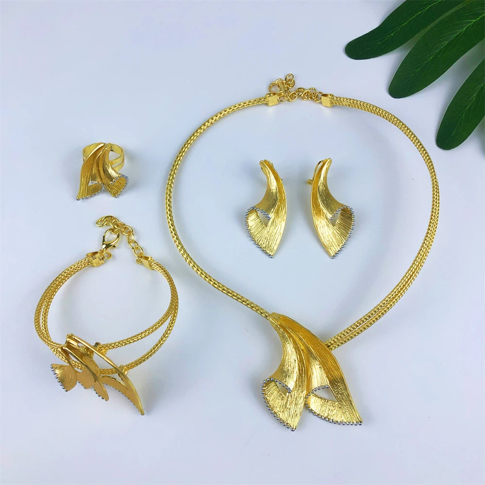Maxy 18K Gold Plated Jewelry Set for Women Gold Color Necklace Earrings Bracelet And Ring Full Set Jewelry Trending