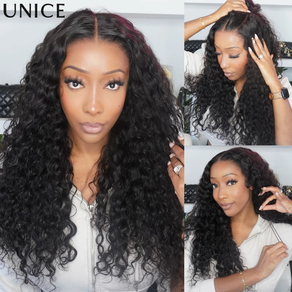 UNice Hair Water Wave Human Hair Wig With Drawstring Pre Cut Pre Bleached 7x5 & 13x4 HD Real Scalp Glueless Wigs 150% Density