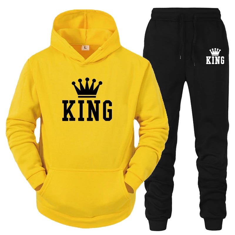 Maxy Hot Sale Couple Fashion Tracksuit King Queen Hoodies and Sweatpants High Quality Men Women Daily Casual Sports Jogging Suit