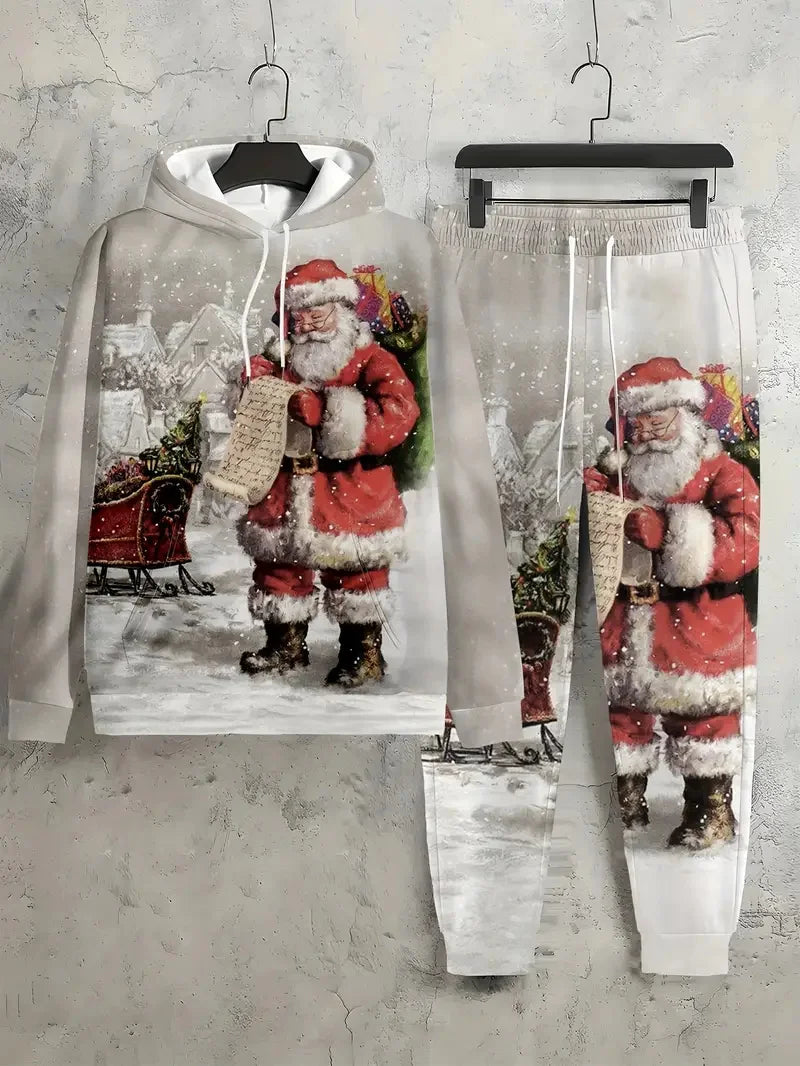 Maxy Fashion Christmas Style Hoodies Pants Sets 3D Print Santa Clause Graphic Men's Two Piece Tracksuit Loose Casual Festival Clothes