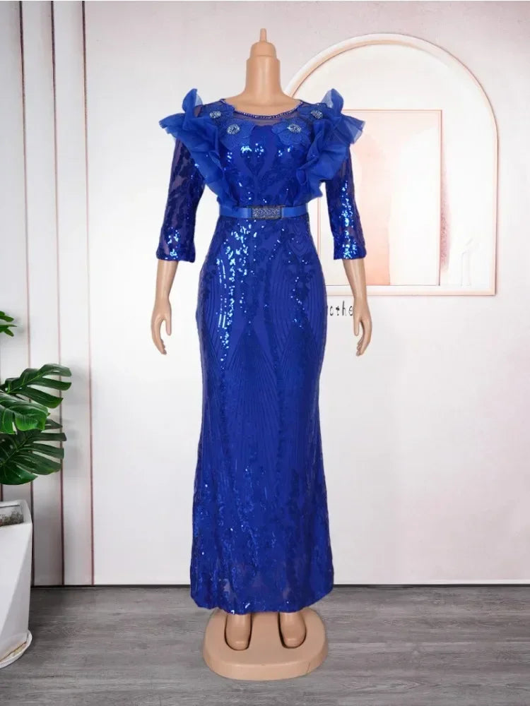Maxy Plus Size Party Dresses for Women Dashiki Ankara Sequin Wedding Evening Gown Sexy Bodycon Maxy Robe Africa Clothing