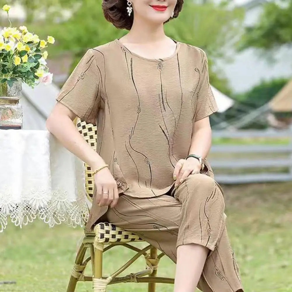 Maxy Summer Women's Trousers Suit Pastoral Fashion Loose Short Sleeve Two Piece Suit Striped Cotton Linen Wild T-shirt Pant Sets