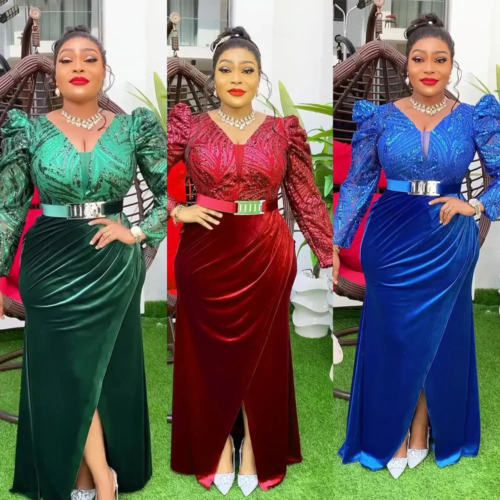 Amay Dresses for Women New Fashion Plus Size Sequin Evening Party Long Dress Dashiki Ankara Outfits Robe African Clothes