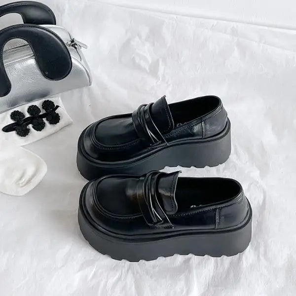 Maxy Women Shoes Autumn British Style Clogs Platform Oxfords Loafers With Fur Slip-on Fall New Preppy Creepers Leather Retro Slip On