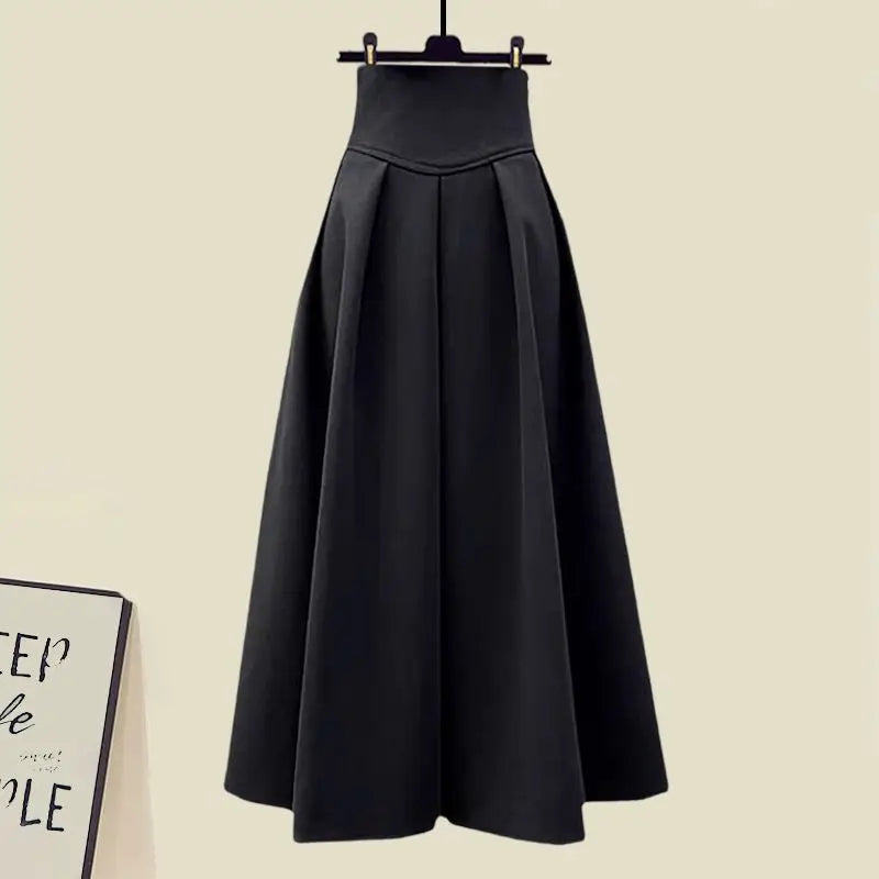 Maxy Style Autumn New Chest Cross Knitted Sweater Pullover Pleated Half Skirt Two-piece Set Fashionable Women's Skirt Set