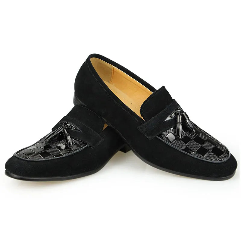 Visco Luxury Fringe Business Casual Shoe Four Seasons New Men's One-step Loafers Fashion Black Leather Cow Suede Man Loafers Shoes
