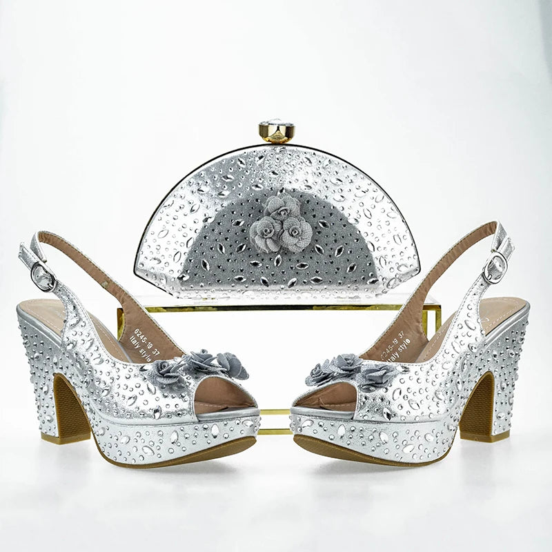 Maxy Fashion Top Italian Designers 2024 Casual Elegant Solid Color Clutch Bag Floral Sequin Summer Women's Platform High Heel Sandals